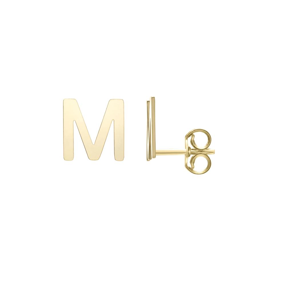 Initial Stud Earrings Letter &ldquo;M&rdquo; in 14K Yellow Gold – Image 1 of 1