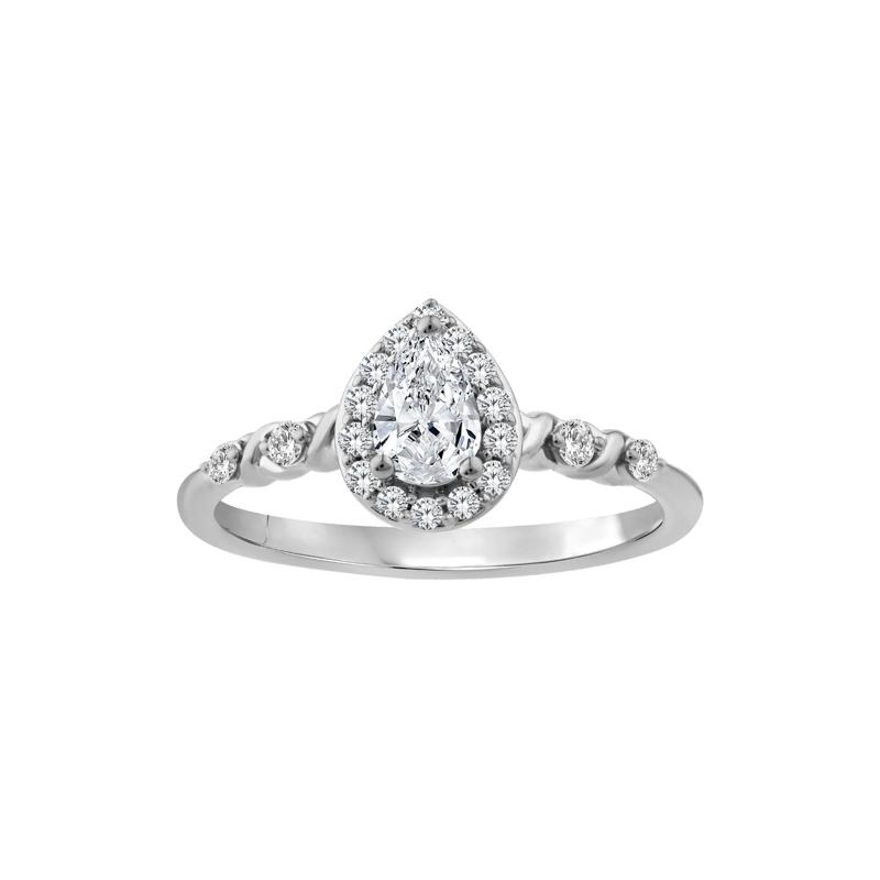 Lab Grown Diamond Pear-Shaped Halo Promise Ring in 10K White Gold &#40;1/2 ct. tw.&#41; – Image 1 of 3