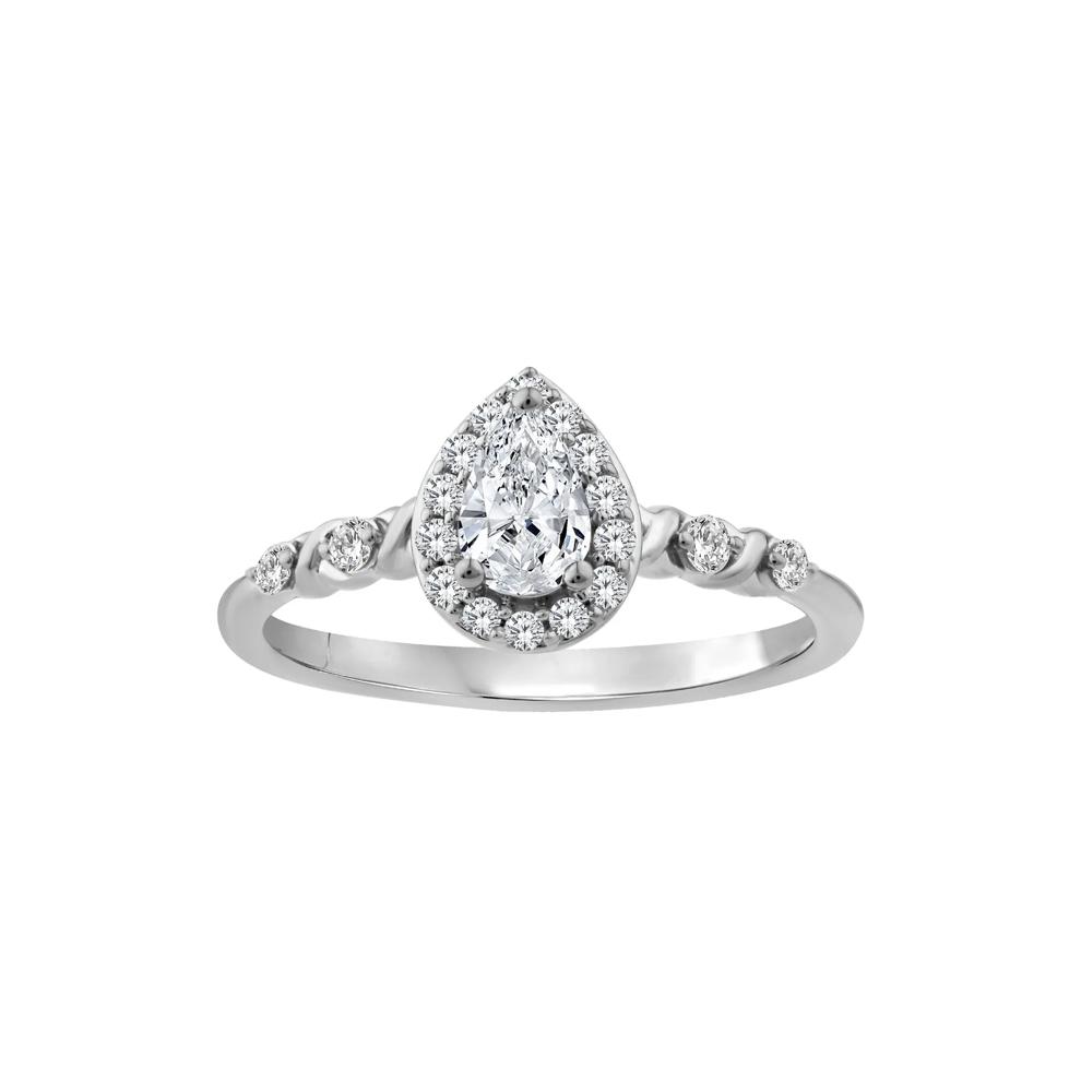 Lab Grown Diamond Pear-Shaped Halo Promise Ring in 10K White Gold (1/2 ct. tw.) – Image 1 of 3