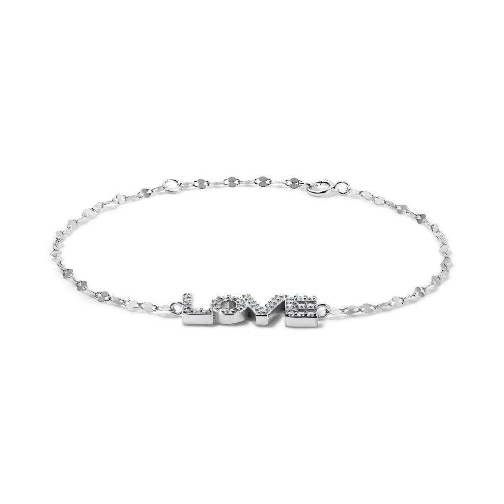 Lab-Created White Sapphire "LOVE" Mirror Chain Bracelet in Sterling Silver, 7.5" – Image 2 of 2