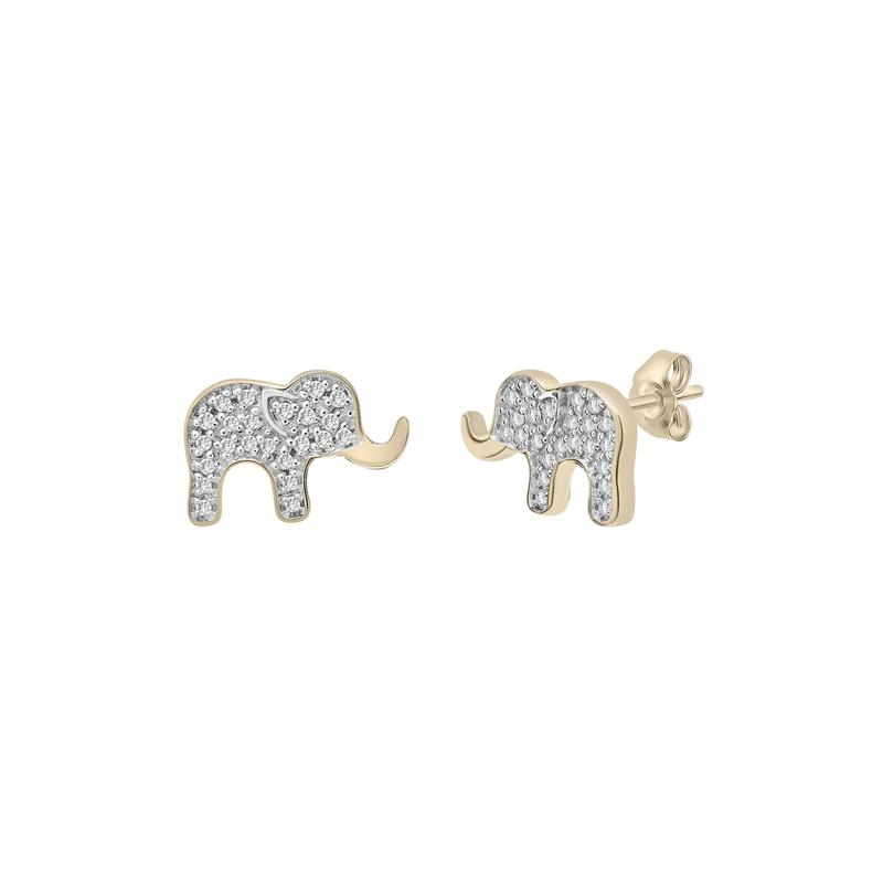 Elephant Earrings with Diamonds in 10K Yellow Gold &#40;1/10 ct. tw.&#41; – Image 1 of 1