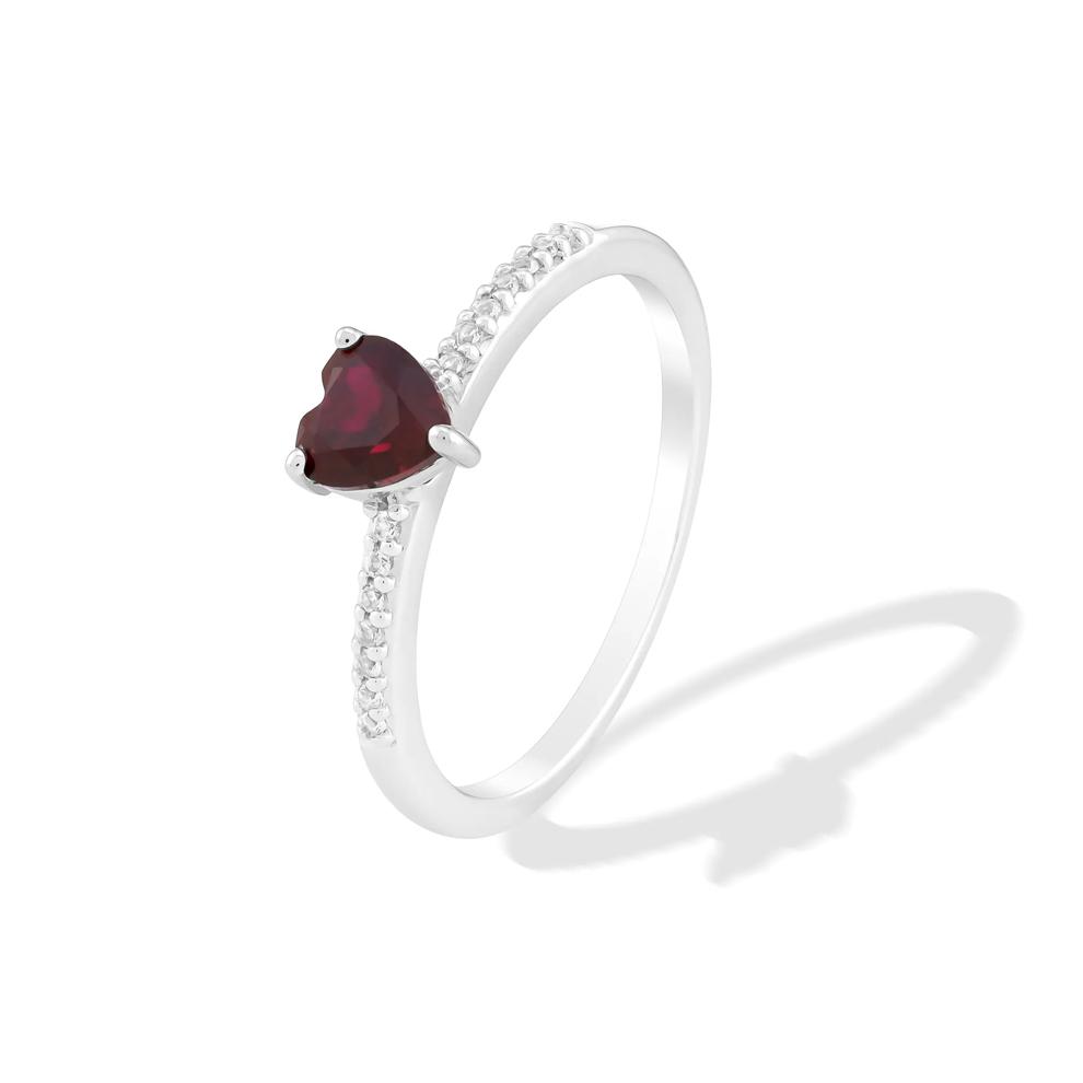 Lab Created Ruby &amp; Lab Created White Sapphire Heart Stack Ring in Sterling Silver – Image 3 of 4