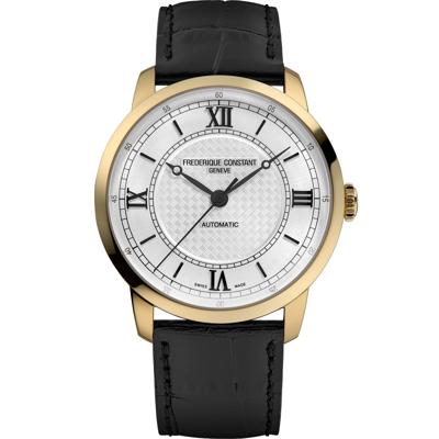 Men's Classic Watch With Silver-Tone Dial and Black Leather Strap.