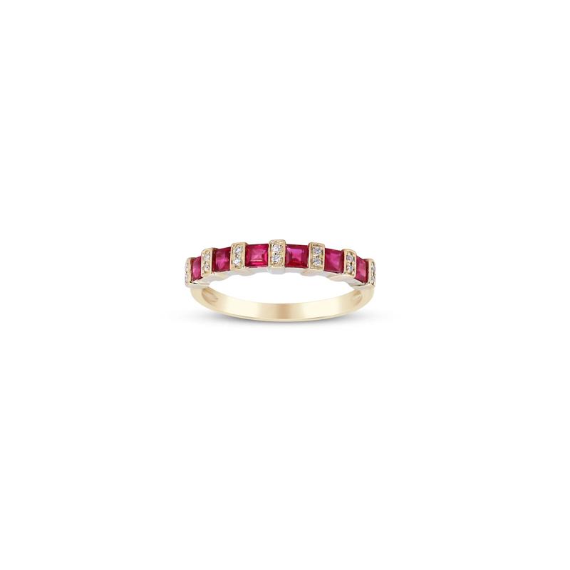 Princess-Cut Ruby and Diamond Accent Ring in 10K Yellow Gold – Image 4 of 4