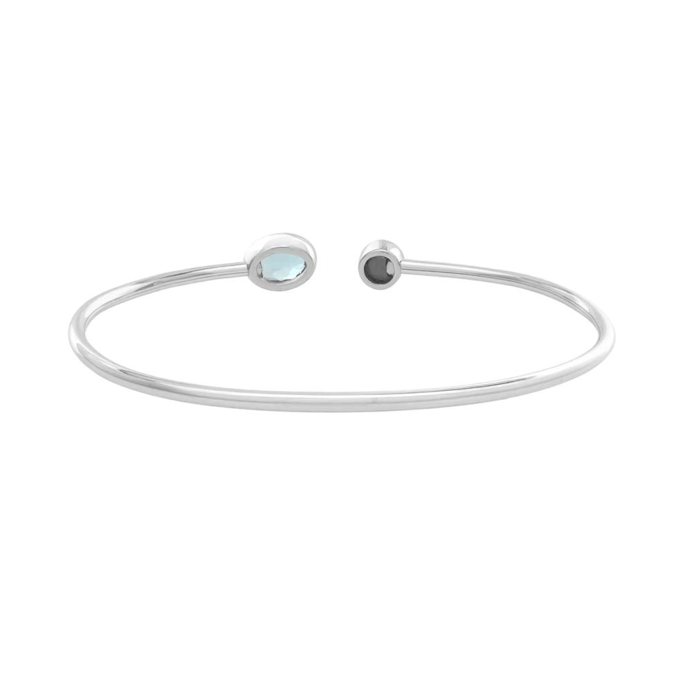 Blue Topaz &amp; Lab-Created White Sapphire Flexible Open Cuff Bangle Bracelet in Sterling Silver – Image 2 of 2
