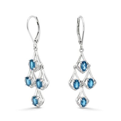 Diamond & London Blue Topaz Dangle Earrings in Sterling Silver (1/7 ct. tw.)