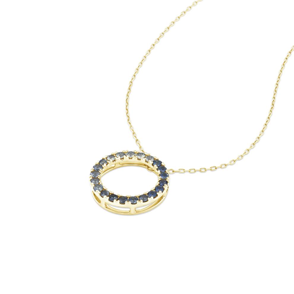 Shades of Montana Blue Sapphire Circle Pendant Necklace in 10K Yellow Gold – Image 4 of 4