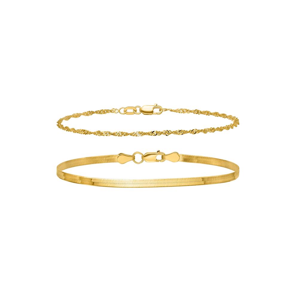 Singapore Chain and Silky Herringbone Chain Bracelet Box Set in 10K Yellow Gold, 7" – Image 1 of 6