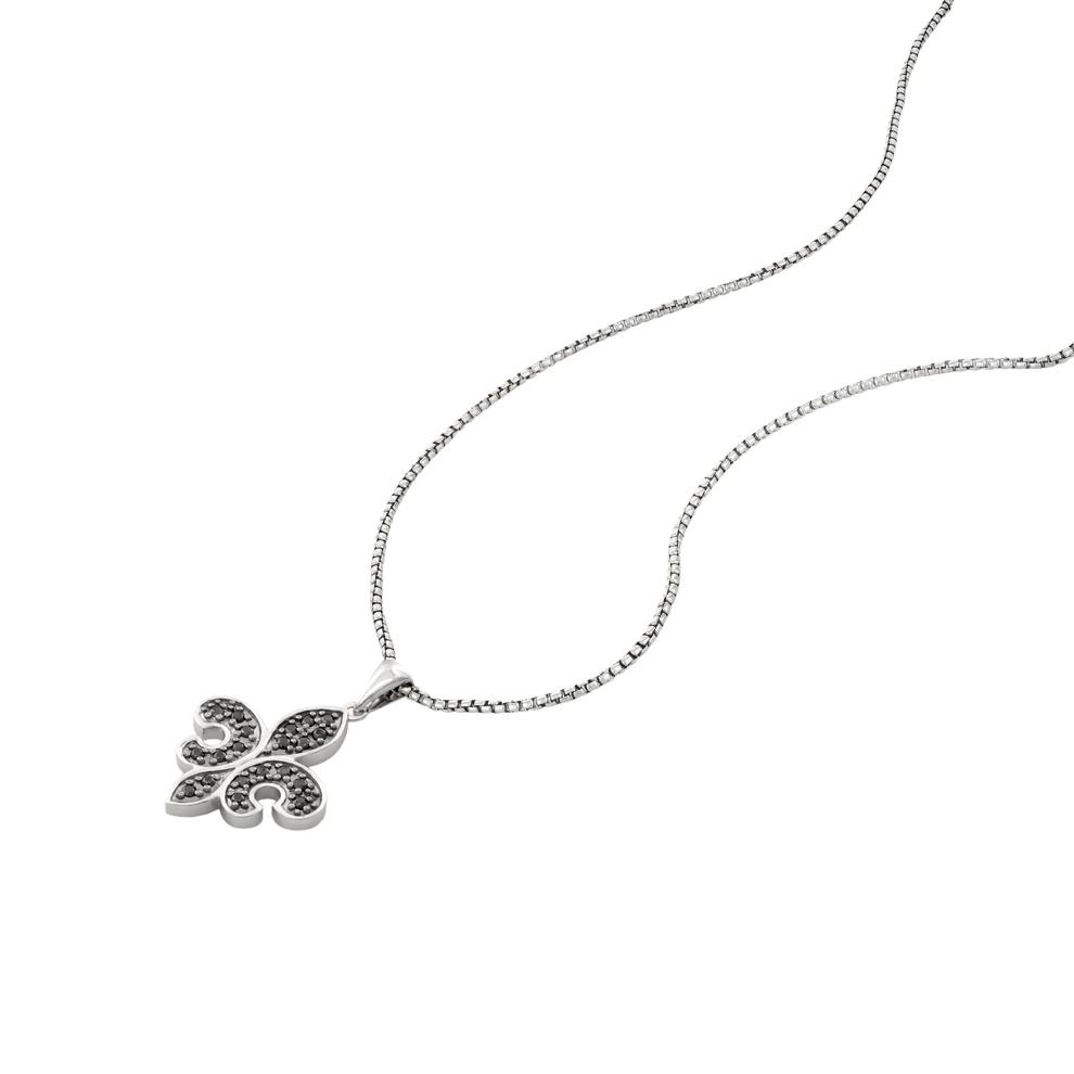Men's Black Diamond Fleur de Lis Pendant Necklace in Sterling Silver (1/4 ct. tw.) – Image 4 of 4