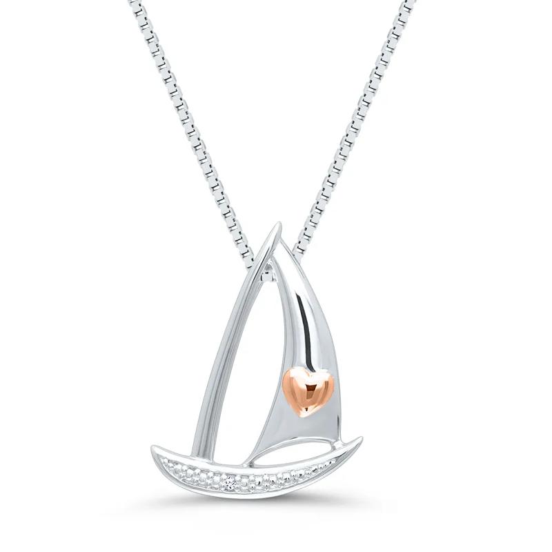 Sailboat Pendant with Diamond Accent in Sterling Silver &amp; 14K Rose Gold – Image 1 of 4
