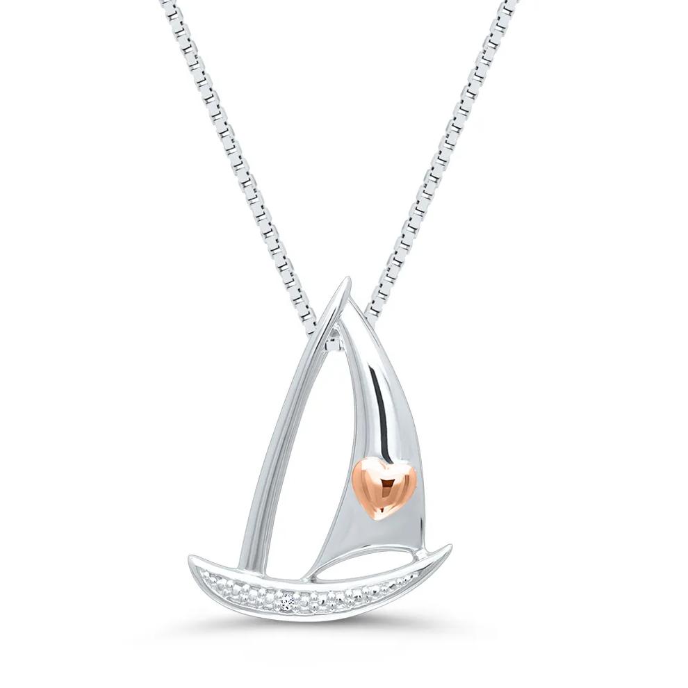 Sailboat Pendant with Diamond Accent in Sterling Silver &amp; 14K Rose Gold – Image 1 of 4