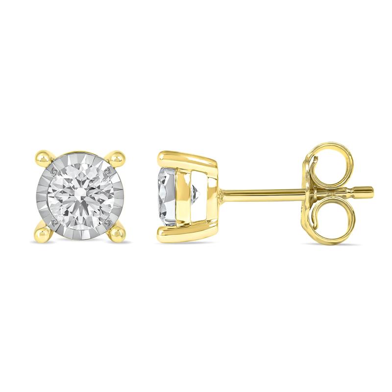 Lab Grown Diamond Round Illusion Stud Earrings in 10K Yellow Gold &#40;3/4 ct. tw.&#41; – Image 1 of 3