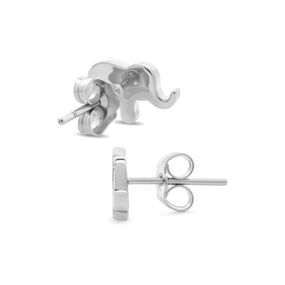 Diamond Elephant Stud Earrings in Sterling Silver (1/10 ct. tw.) – Image 2 of 2