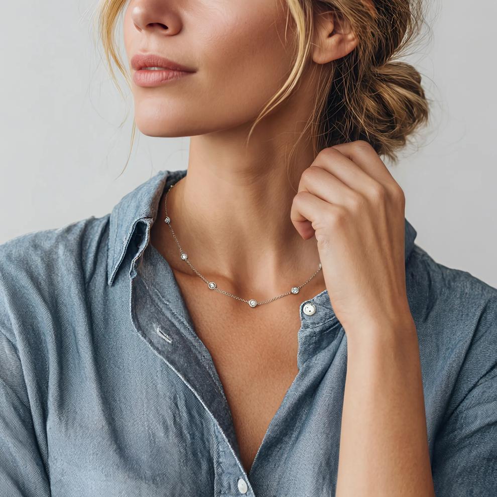 Lab Grown Diamond Bezel Station Necklace in 14K White Gold (1 ct. tw.) – Image 5 of 5