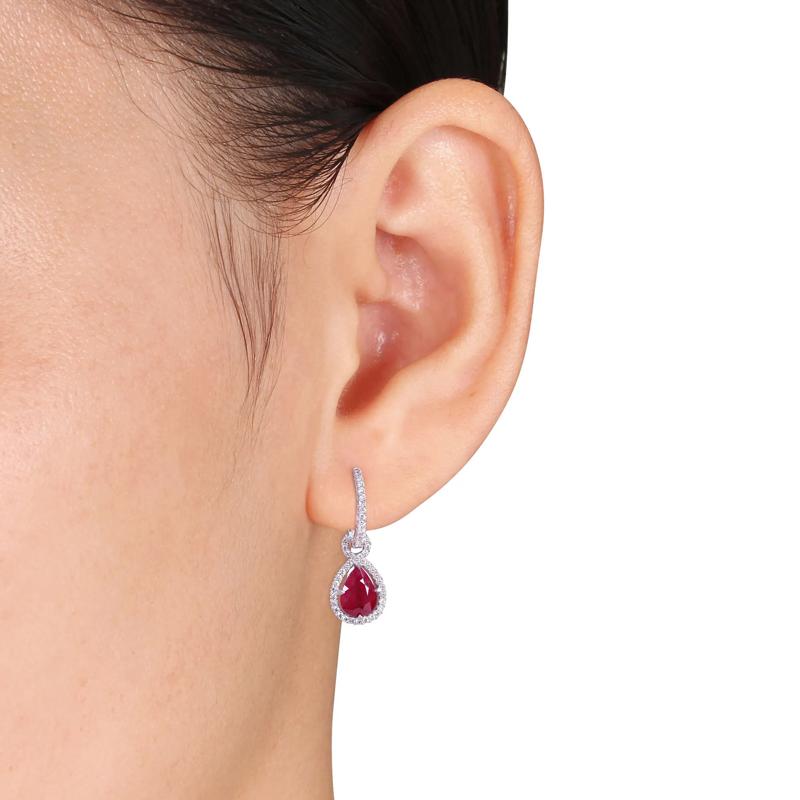 Ruby &amp; Diamond Drop Earrings in 14K White Gold &#40;3/8 ct. tw.&#41; – Image 2 of 4