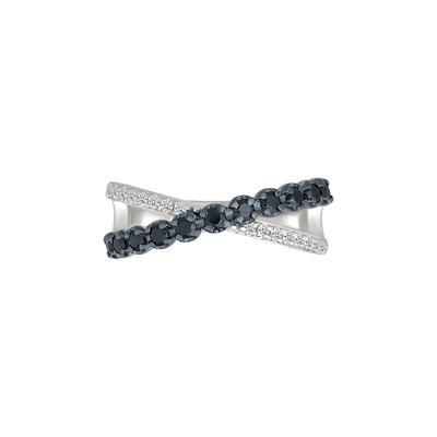 Black and White Diamond Crossover Ring in Sterling Silver