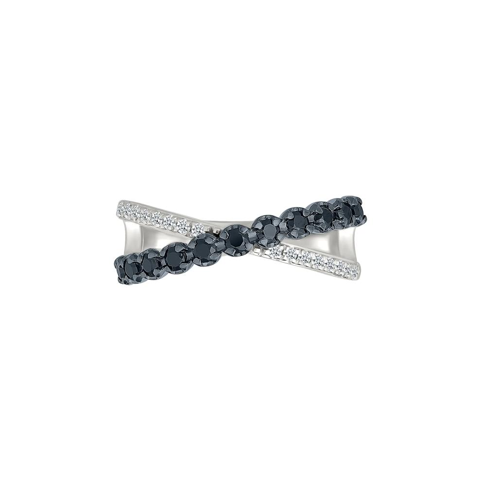 Black and White Diamond Crossover Ring in Sterling Silver – Image 1 of 5