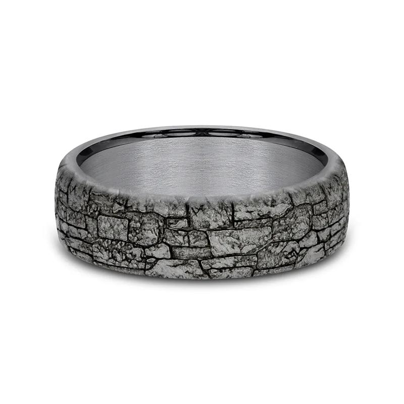 Men&rsquo;s Tantalum Wedding Band with Stone Wall Detail, 6.5MM – Image 1 of 3