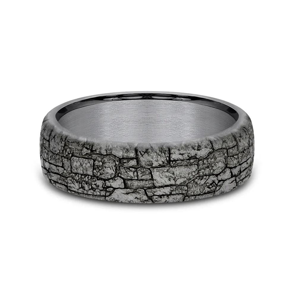 Men&rsquo;s Tantalum Wedding Band with Stone Wall Detail, 6.5MM – Image 1 of 3
