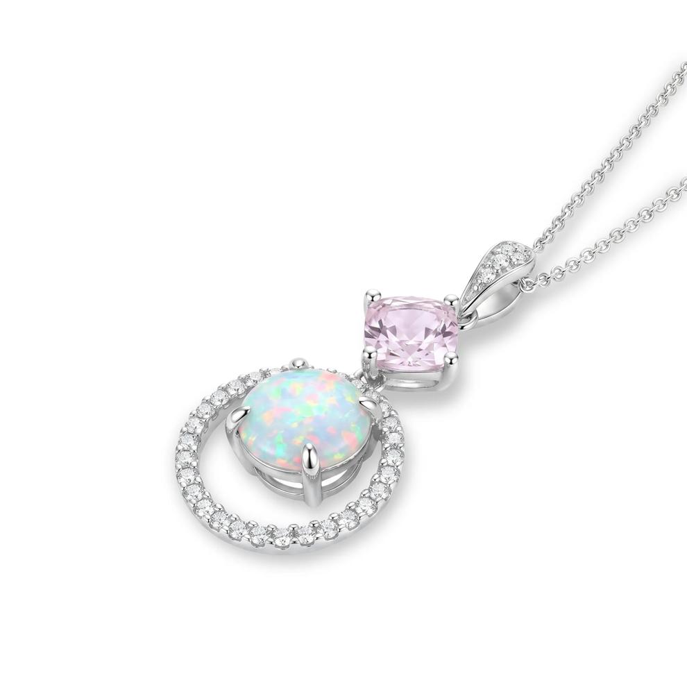 Lab Created Opal Dangle Pendant in Sterling Silver – Image 3 of 4