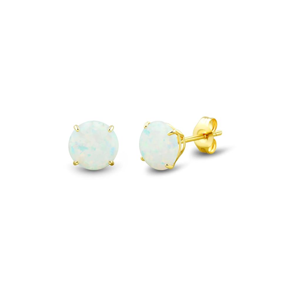 Lab Grown Diamond and Lab-Created Opal Stud Earring Box Set in Vermeil &amp; 10K Yellow Gold (1/2 ct. tw.) – Image 6 of 7