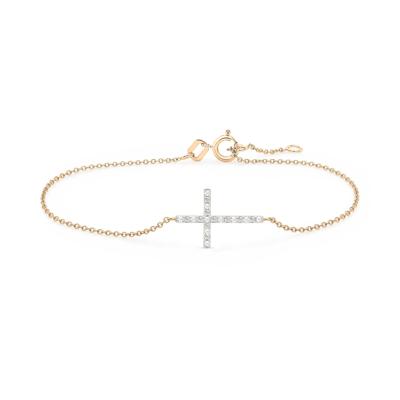 Diamond Accent Cross Bracelet in 10K Yellow Gold, 7.25"