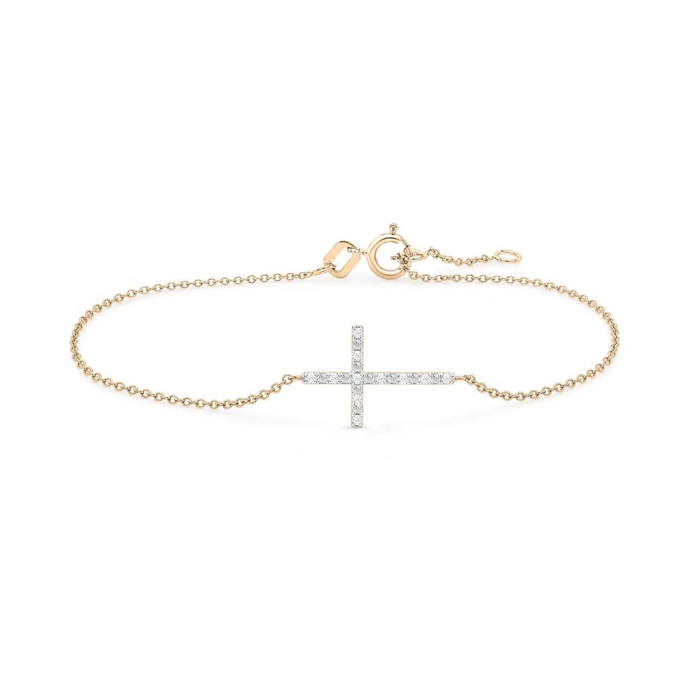 Diamond Accent Cross Bracelet in 10K Yellow Gold, 7.25" – Image 1 of 2