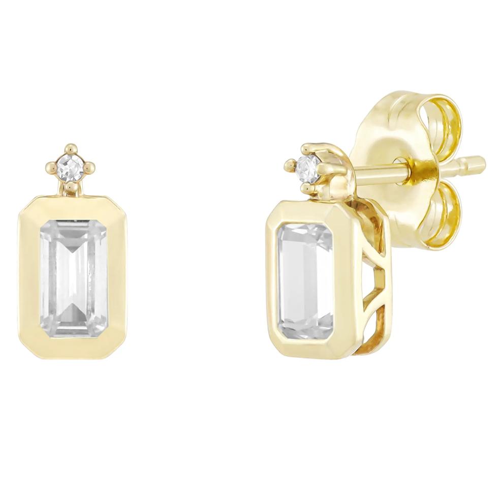 Emerald-Cut Lab-Created White Sapphire and Diamond Accent Bezel Earrings in 10K Yellow Gold – Image 1 of 1