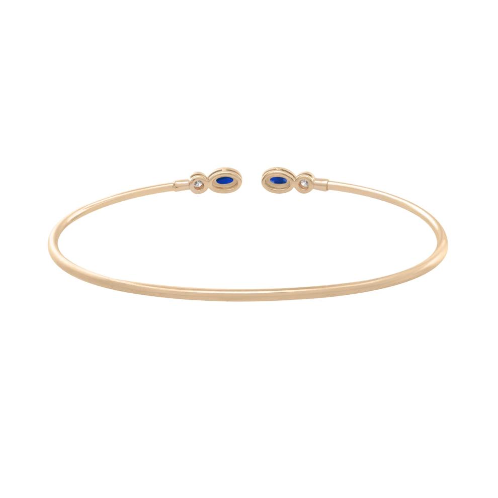 Blue Sapphire &amp; Diamond Open Cuff Bangle Bracelet in 10K Yellow Gold (1/8 ct. tw.) – Image 2 of 2