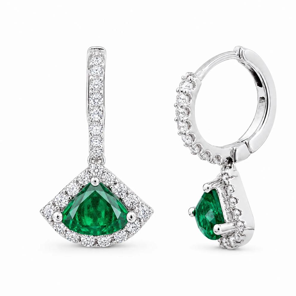 Lab-Created Emerald &amp; Lab-Created White Sapphire Huggie Drop Earrings in Sterling Silver – Image 1 of 2