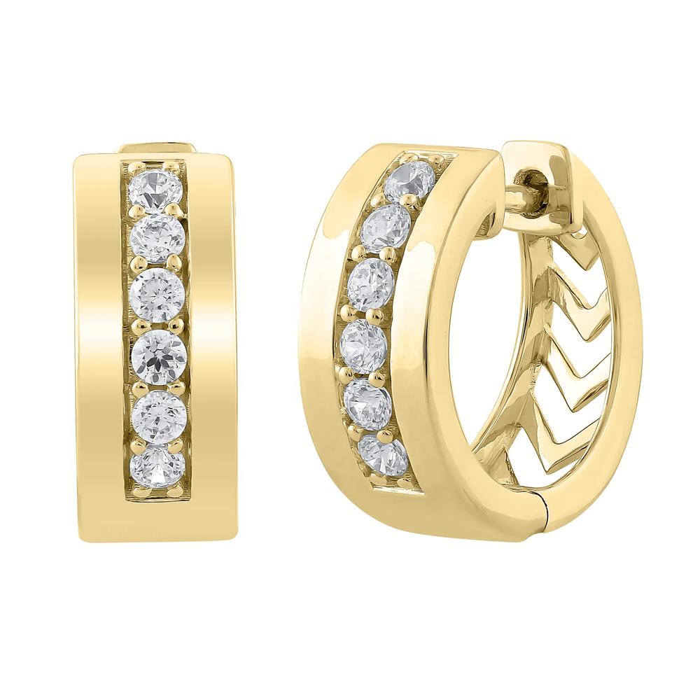 Lab Grown Diamond Round Channel Hoop Earrings in 10K Yellow Gold (1/2 ct. tw.) – Image 1 of 1