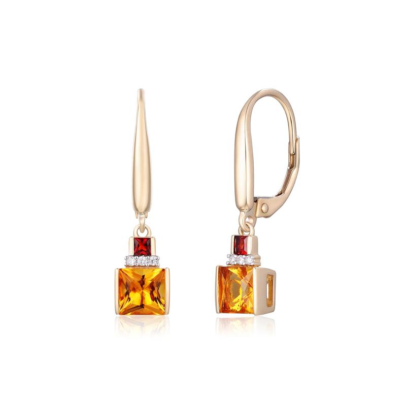 Citrine, Ruby and Diamond Accent Dangle Earrings in 10K Yellow Gold – Image 1 of 1