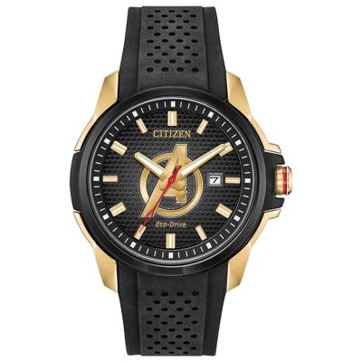Men's Marvel Avengers Watch in Black Silicone and Black and Gold-Tone Stainless Steel