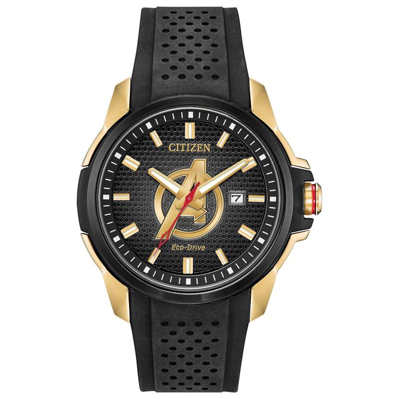 Men&#39;s Marvel Avengers Watch in Black Silicone and Black and Gold-Tone Stainless Steel – Image 1 of 4