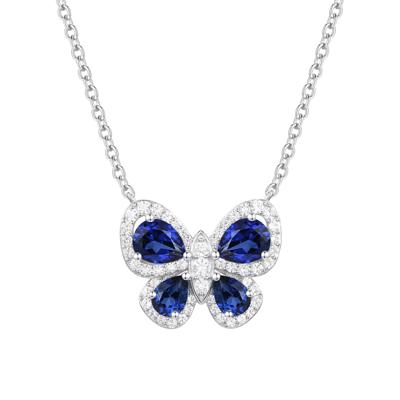Lab-Created Blue Sapphire & Lab-Created White Sapphire Butterfly Pendant Necklace in Sterling Silver