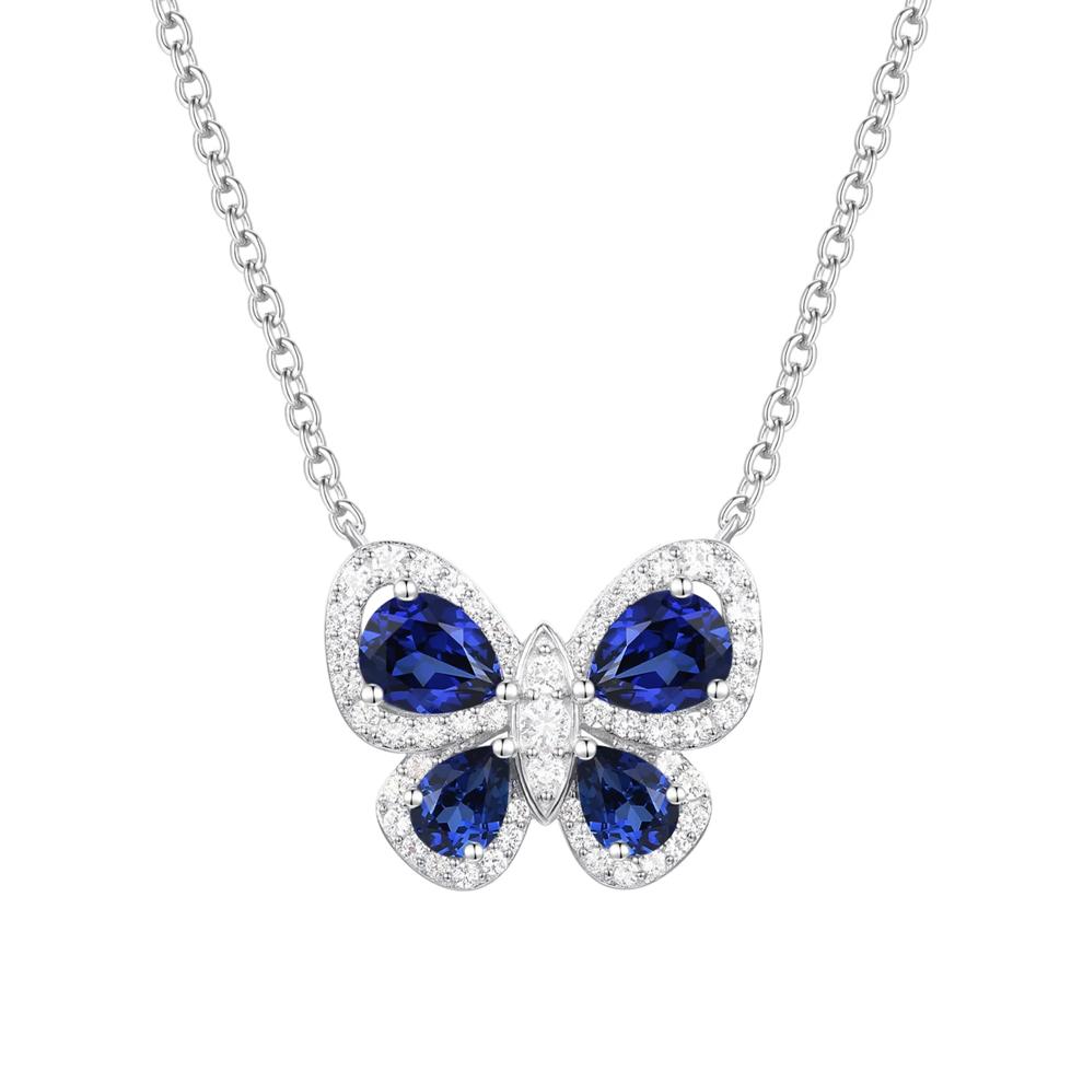 Lab-Created Blue Sapphire &amp; Lab-Created White Sapphire Butterfly Pendant Necklace in Sterling Silver – Image 1 of 4
