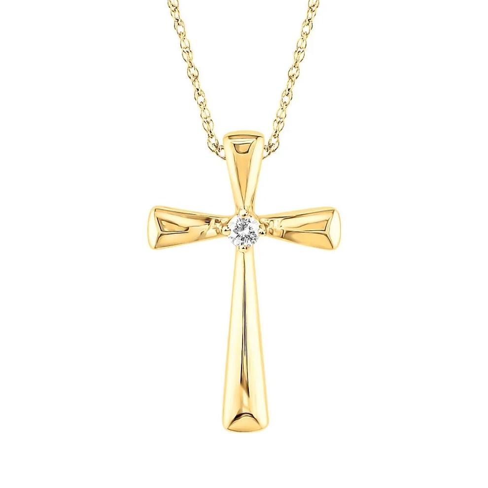 Diamond Cross Pendant in 10K Yellow Gold – Image 1 of 2