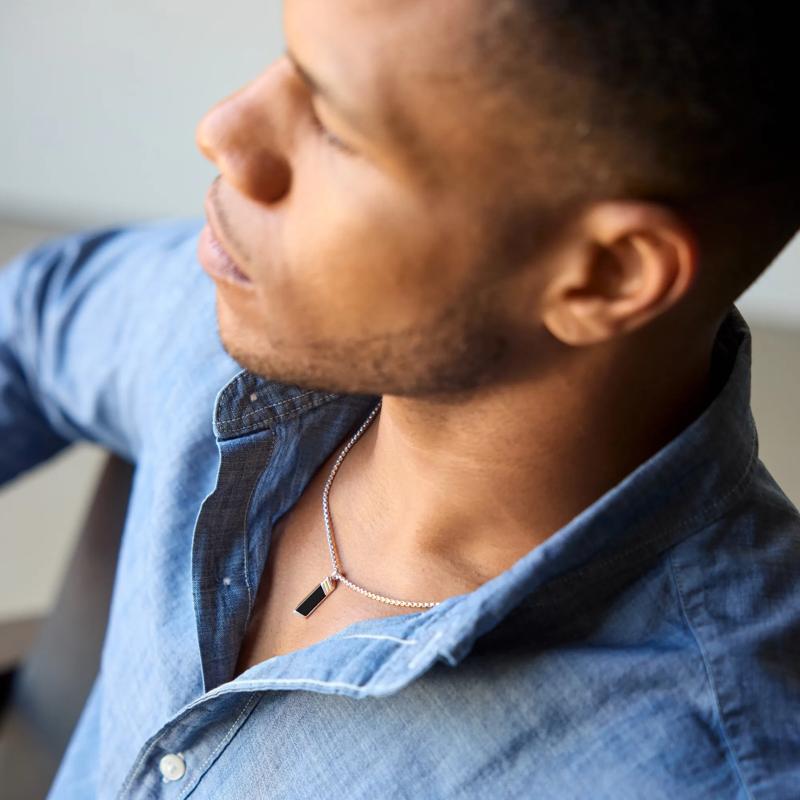 Men&#39;s Black Onyx Stick Pendant in Sterling Silver and Vermeil – Image 4 of 7