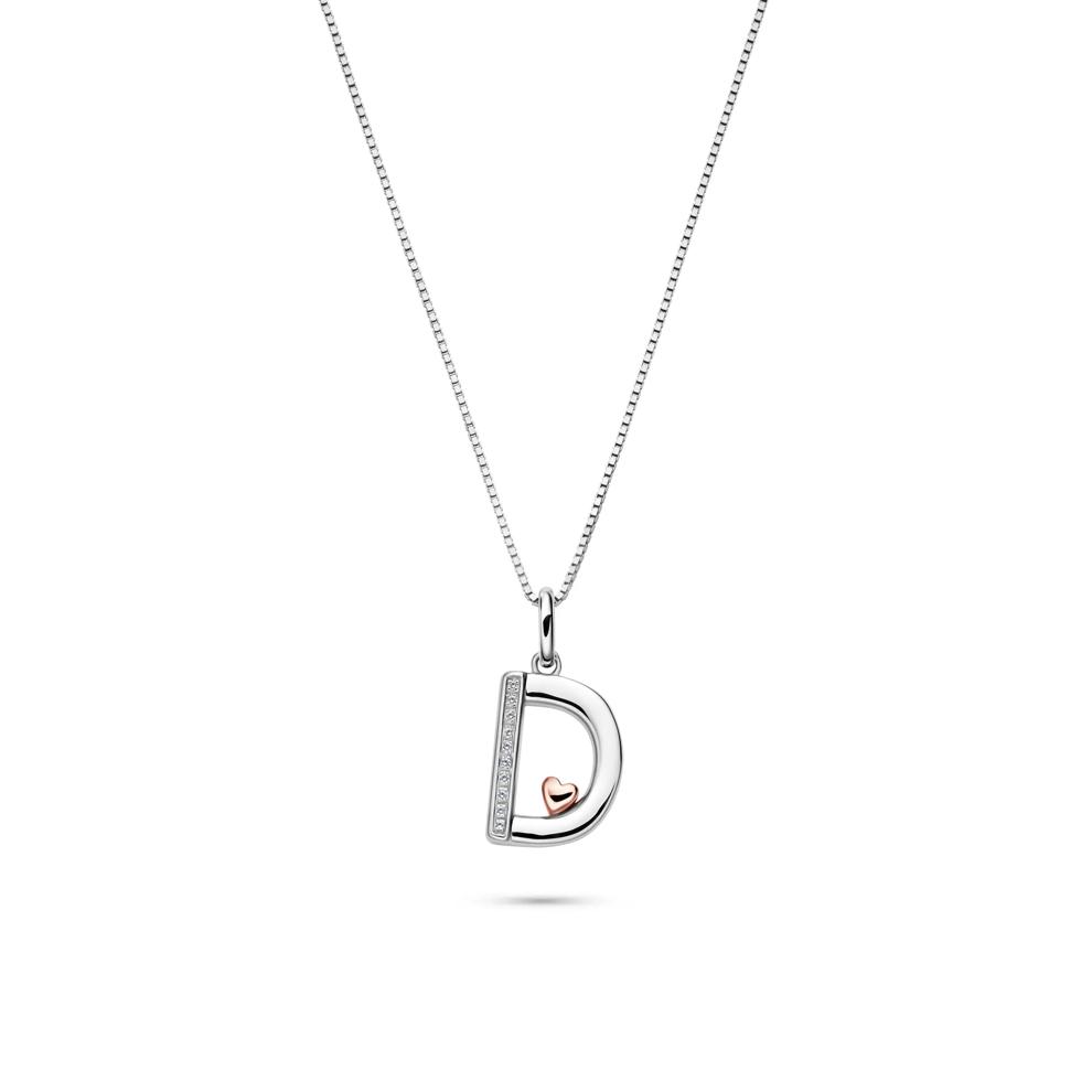 Diamond Accent Initial D Pendant in Sterling Silver and 14K Rose Gold – Image 1 of 3