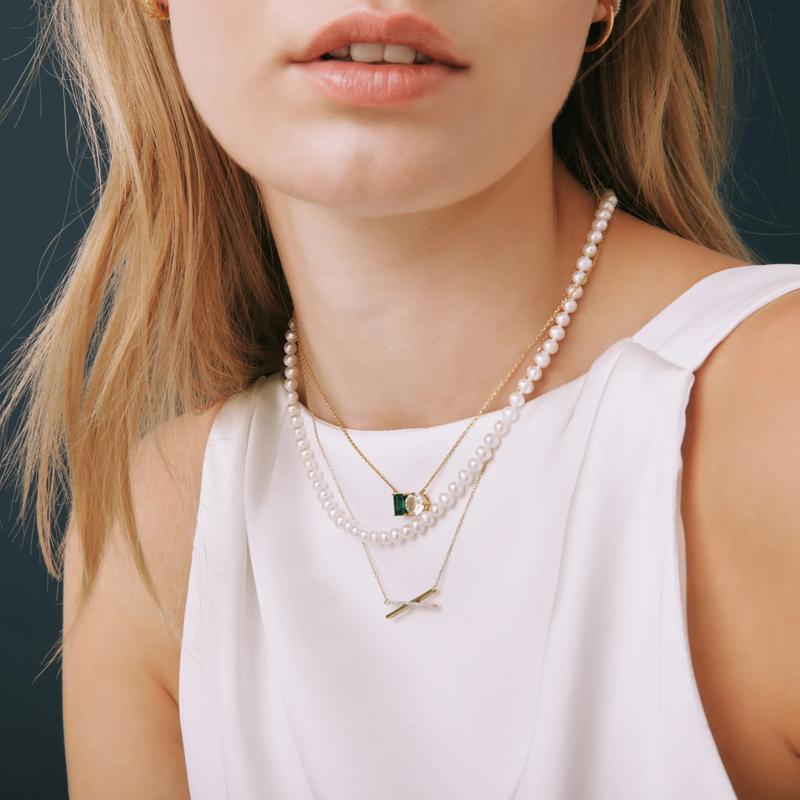 Lab-Created Emerald and Lab-Created White Sapphire Toi et Moi Two-Stone Necklace in Vermeil – Image 5 of 7