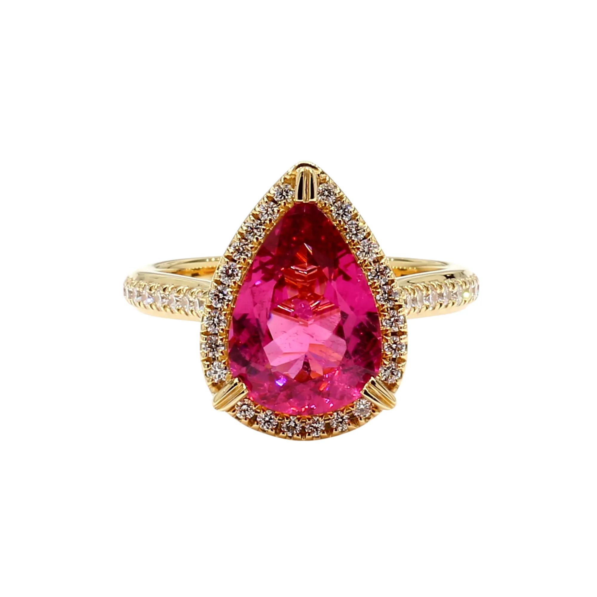 Pink Spinel and Diamond Halo Ring in 18K Yellow Gold (1/3 ct. tw.)