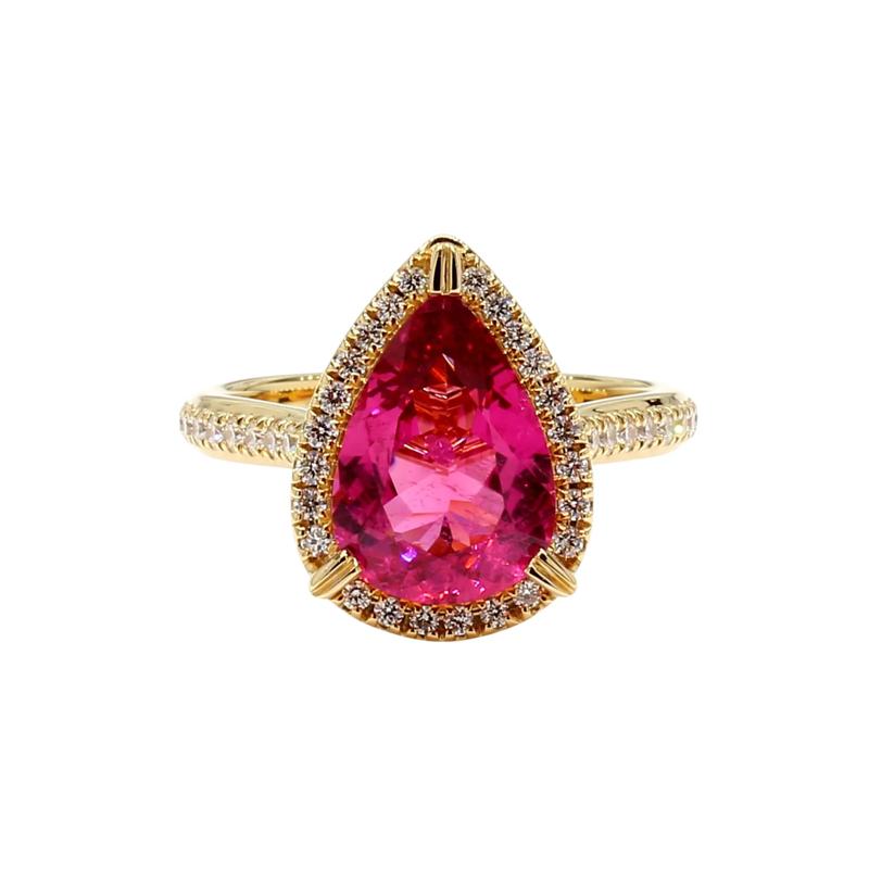 Pink Spinel and Diamond Halo Ring in 18K Yellow Gold (1/3 ct. tw.) – Image 1 of 3