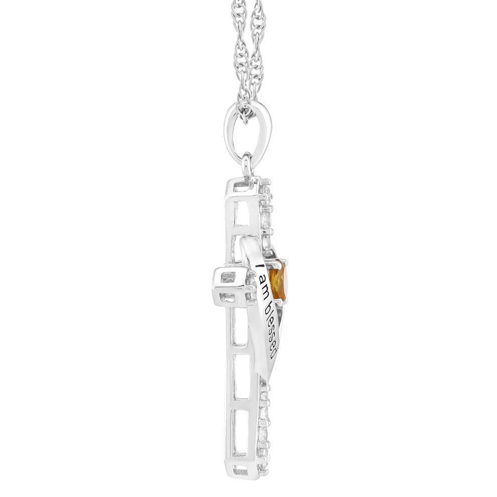 I Am Blessed to Have You Citrine and Lab-Created White Sapphire Cross Pendant in Sterling Silver – Image 2 of 3