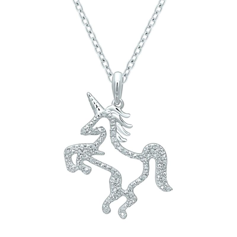 Diamond Accent Unicorn Pendant in Sterling Silver – Image 1 of 3