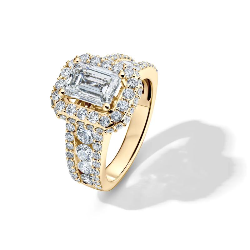 Lab Grown Diamond Emerald-Cut Halo Engagement Ring in 14K Yellow Gold &#40;4 ct. tw.&#41; – Image 4 of 4