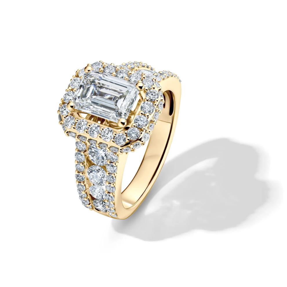 Lab Grown Diamond Emerald-Cut Halo Engagement Ring in 14K Yellow Gold (4 ct. tw.) – Image 4 of 4