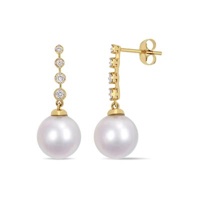 South Sea Pearl Earrings with Diamond Drop in 14K Yellow Gold (1/7 ct. tw.)