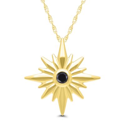 Black Diamond Accent Sunburst Pendant Necklace in 10K Yellow Gold