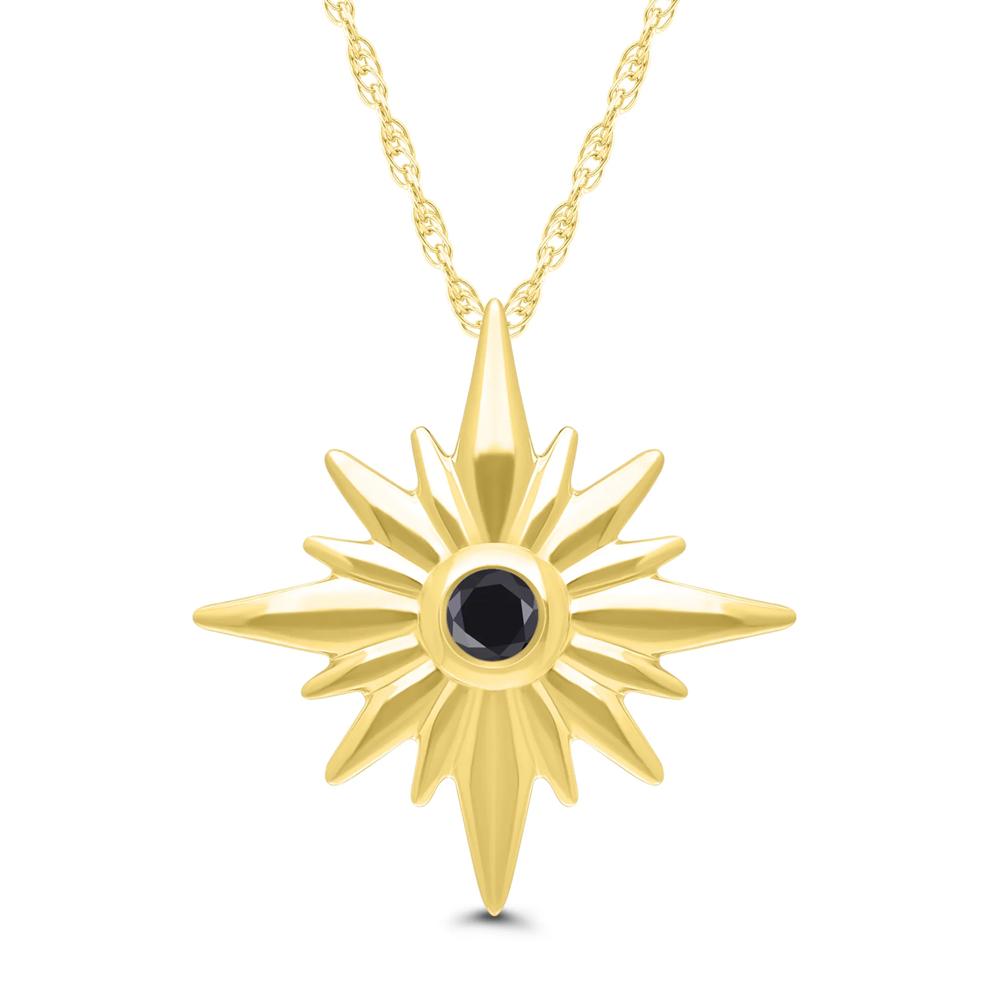 Black Diamond Accent Sunburst Pendant Necklace in 10K Yellow Gold – Image 1 of 3