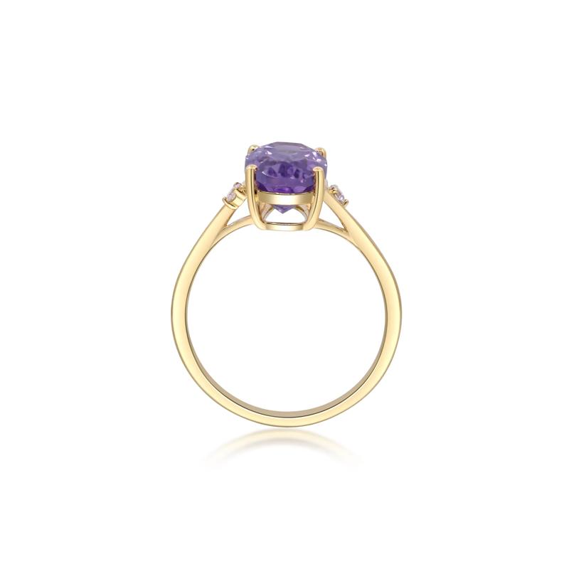 Checkerboard Amethyst and Diamond Accent Ring in 10K Yellow Gold – Image 2 of 5